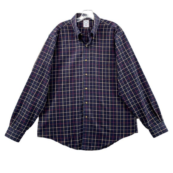 Brooks Brothers Shirt Men Large Blue Plaid Checkered Slim Fit Casual Lightweight - Picture 1 of 10